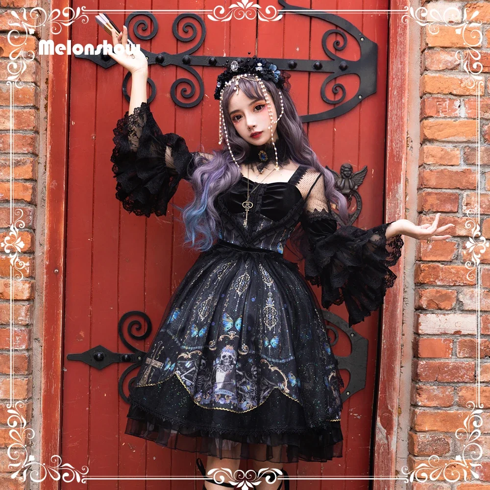 

Melonshow Gothic Lolita Dress Black Victorian Dress Women OP Dress Kawaii Clothes Sleeveless Lolita Girls