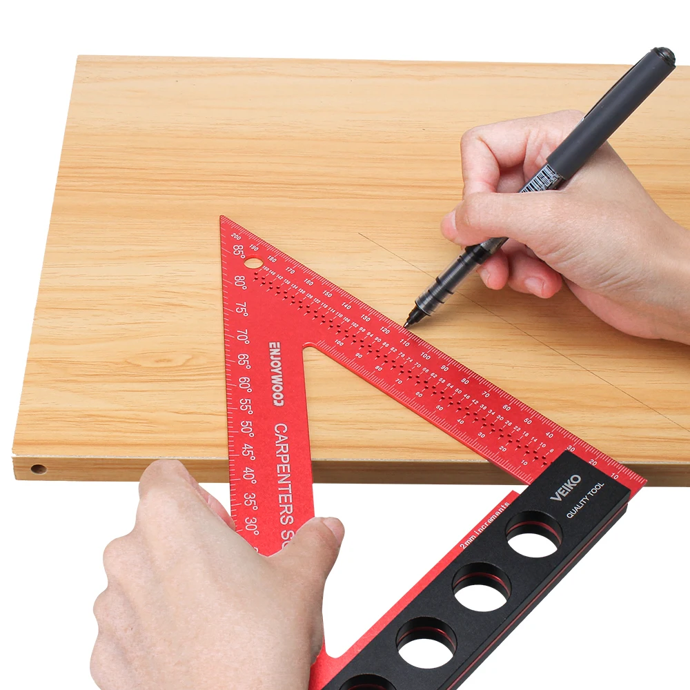 200 mm quadratisches Dreieckslineal aus Aluminiumlegierung, metrische Holzbearbeitung, Präzisionslochpositionierung, quadratisches Zimmermannslineal – Detail 7
