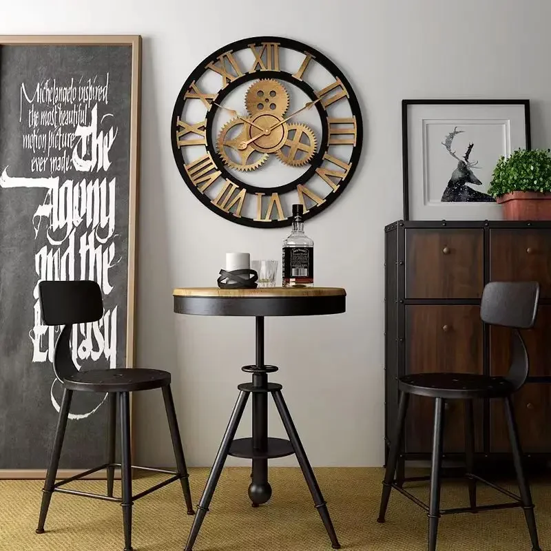 3D Retro Industrial Style Wall Clock European Wood Home Wall Watch Decoration For Living Room Office Bar Art Decor Horologe wall clock,3d wall clock