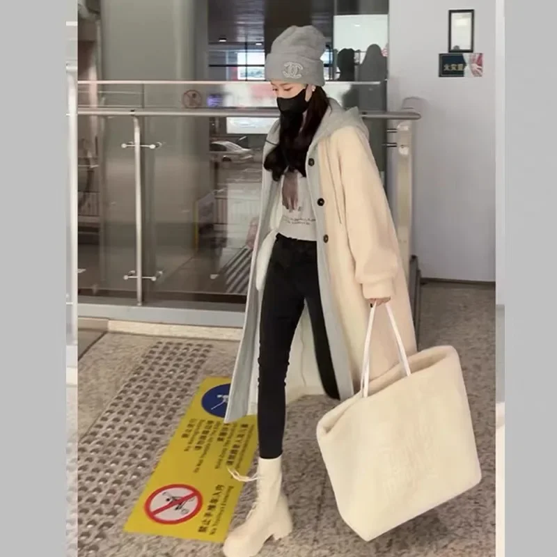 Autumn Winter Lamb Fur Hooded Long Coat Set Maternity Wear New Hot Sale Of The Season Style Fake Two-Piece Design Comfortable Ma