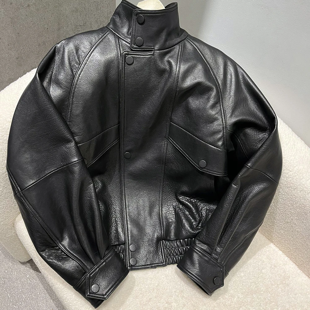 YOLOAgain veste en cuir véritable à épaules tombantes pour femme manteau en peau de mouton véritable