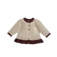 Korean Autumn 2024 Toddler Girl 2PCS Clothes Set Spliced Ruffle Hem Cardigan Solid Knitted Bell Bottom Pant Infant Girls Outfits 5