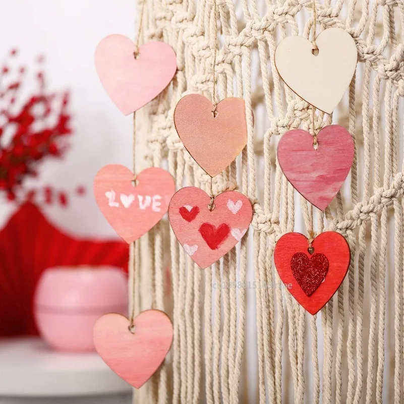 100-10Pcs Wood Heart Shape Unfinished DIY Crafts with Natural Twine for Mother's Day Craft Present Wedding Valentine Ornaments