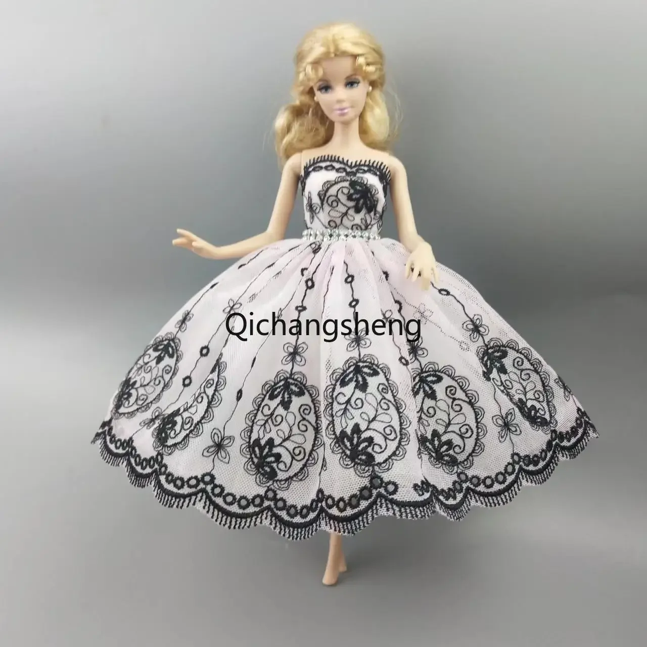 Pink Black Floral Ballet Tutu Dress For Barbie Doll Clothes Princess Outfits 1/6 Accessories Rhinestone 3-layer Skirt Gown Toys