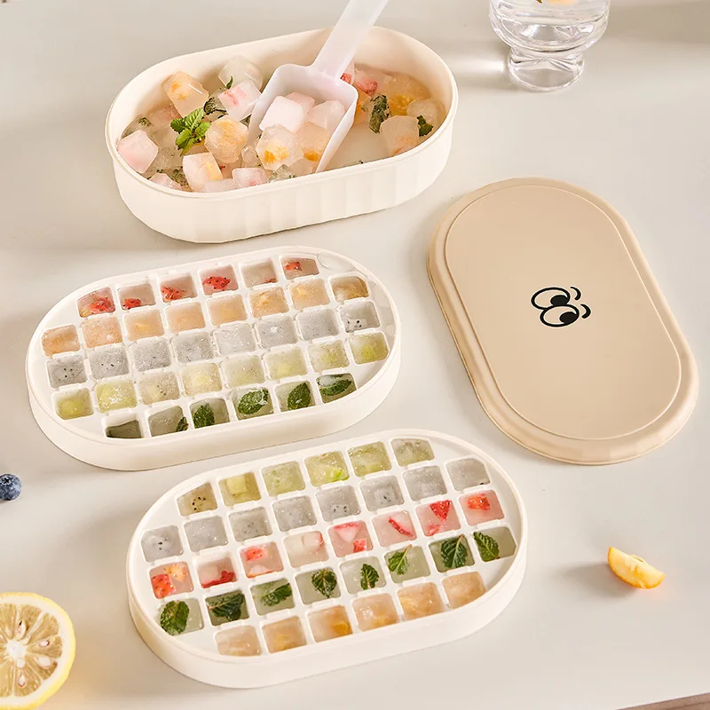 Ice cube mold, plastic, easy demolding, quick freezing ice making, ice storage box, food grade with lid