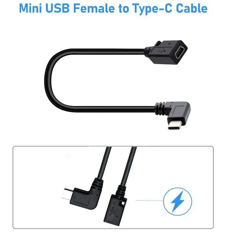 USB Type C to Mini USB Cable 90 Degree USB C Male to Mini USB Female Adapter Converter Charger Data Cable for Laptop Phones