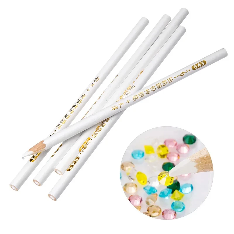 10/5pcs White Pick Up Rhinestone Nail Dotting Pencil Beads Stones Gems Picker White Wax Pen Nail Strass Decoration Picking Tools 6