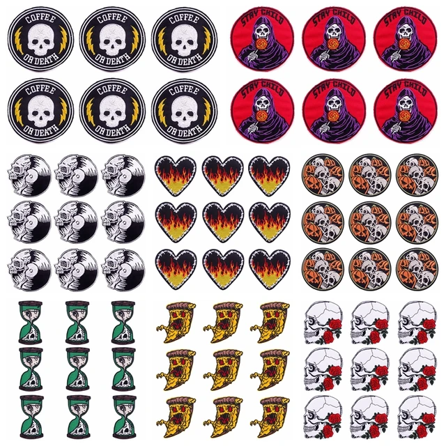 Wholesale 10Pcs Embroidered Patch Heart Iron on Patches For Clothing  Stickers Skull Clothing Thermoadhesive Patches On Clothes