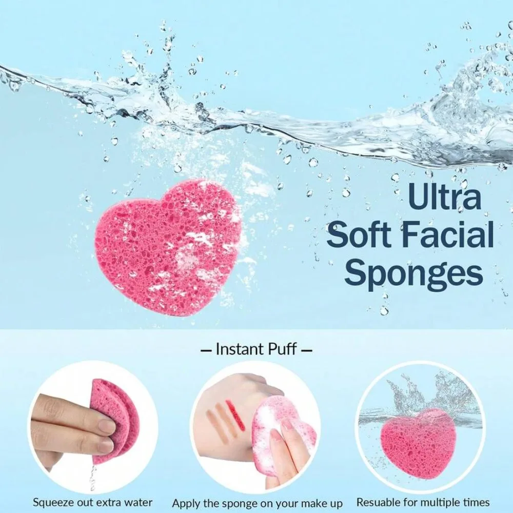 10/20/50PCS 압축 하트 모양의 페이셜 스폰지 천연 목재 펄프 페이스 워시 퍼프 포밍 페이스 코스메틱 페이스 홈 또는 여행용