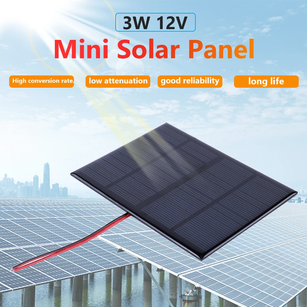 Mini pannello solare 3W 12V sistema di celle solari Polysilicon Board caricabatterie solare esterno portatile fai-da-te per caricabatterie per telefoni cellulari