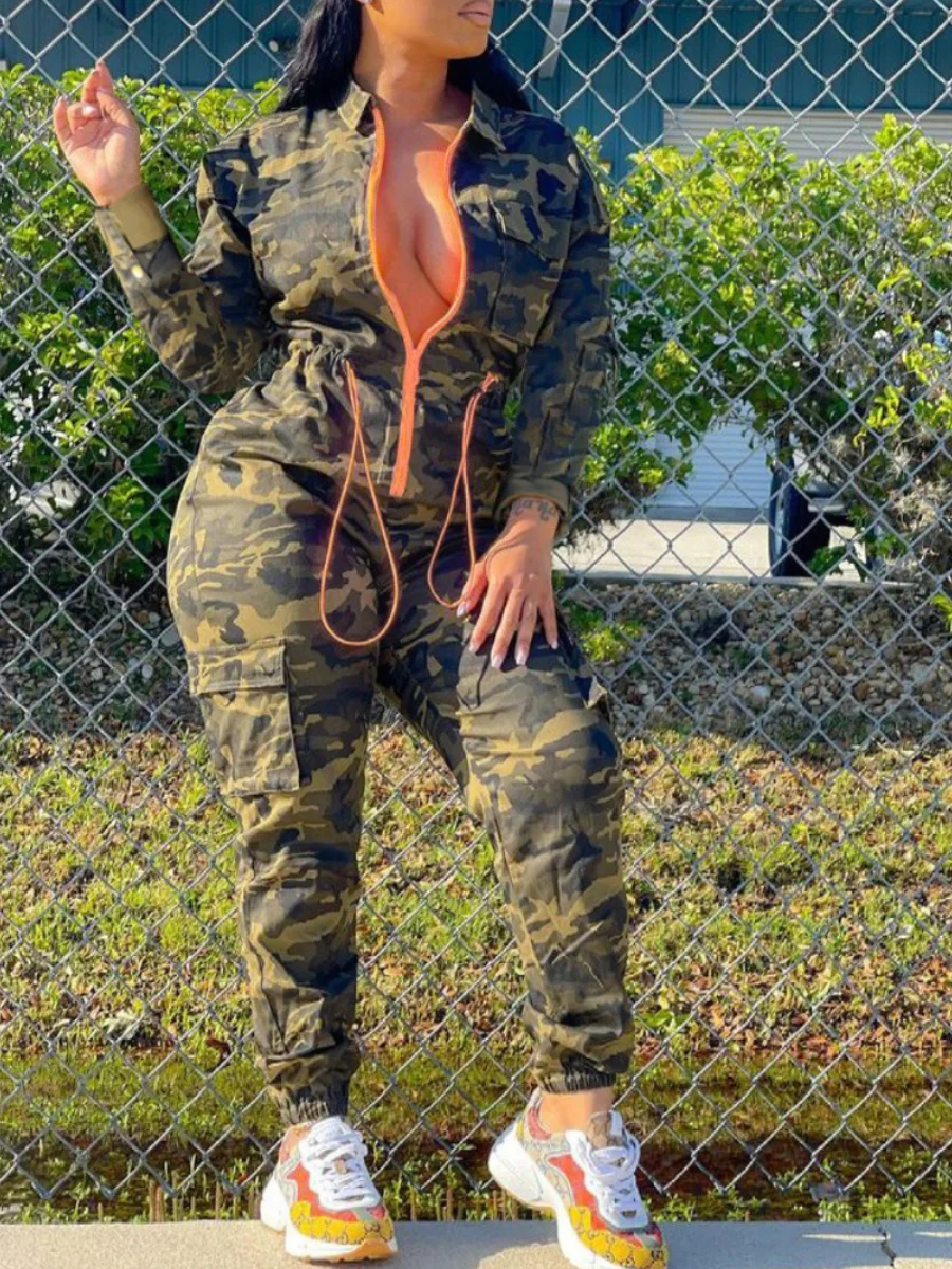 Camo Long Sleeve Top & Jumpsuit Set