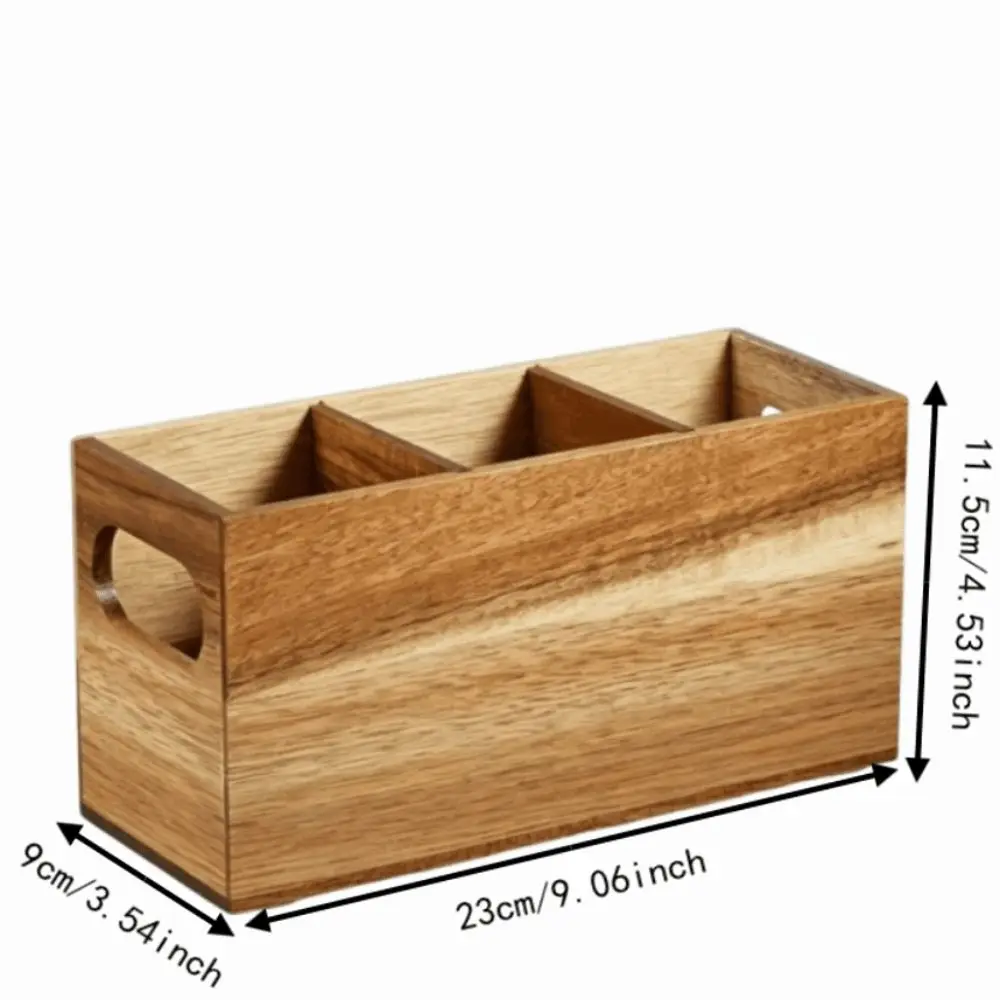 Organizzatore per Utensili da Cucina in Legno, Portaoggetti a 3 Scomparti, Resistente, Salvaspazio, Rustico, Scatola Porta Posate da Piano di Lavoro - immagine 6