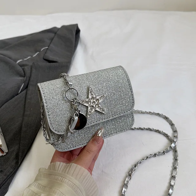 Star Design Women's Small Square Shoulder Bag Y2k Portable Ladies Chain Crossbody Bags Simple Female Handbags Clutch Purse