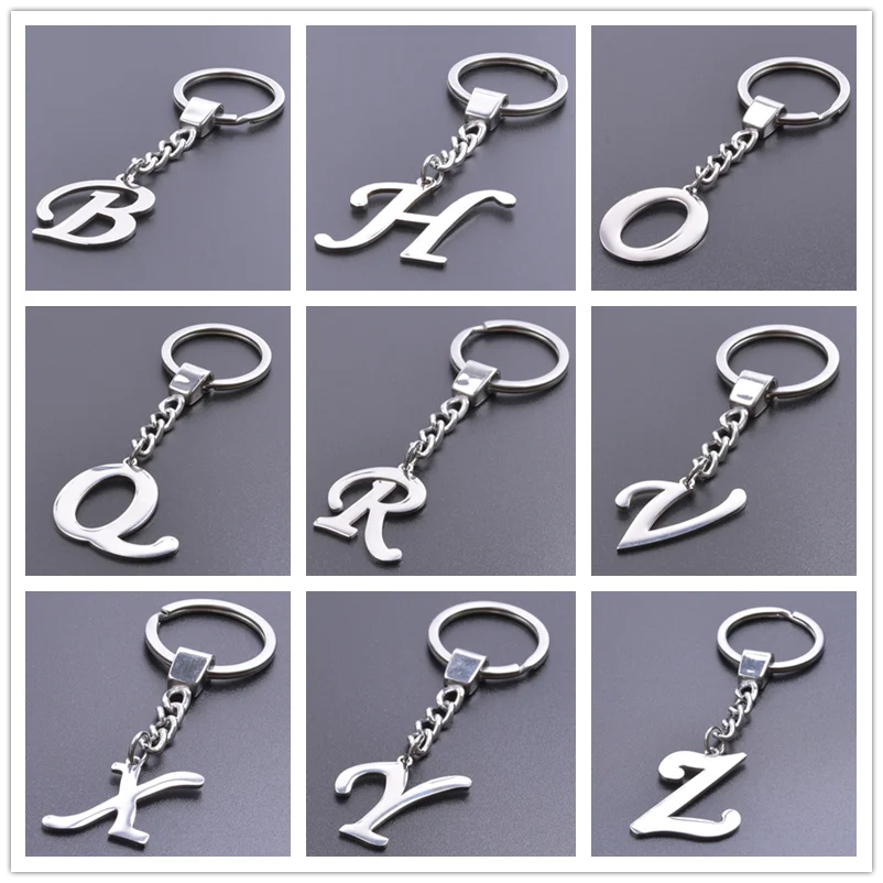 Letters Key Chain Stainless Steel Jewelry Women/Men Accessories Supplies Key Ring Big Alphabet Bag Ornaments Car Key Holder Gift