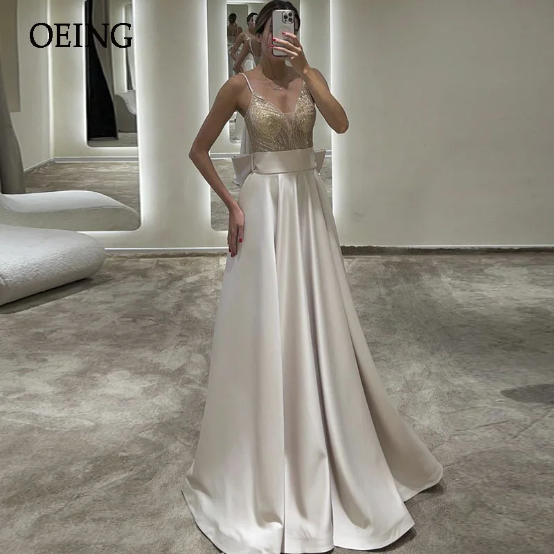 

OEING Elegant Spaghetti Strapeless Evening Dres Prom Dresses Floor Length Dresses Formal Occasion Back Bow Design Party Gowns