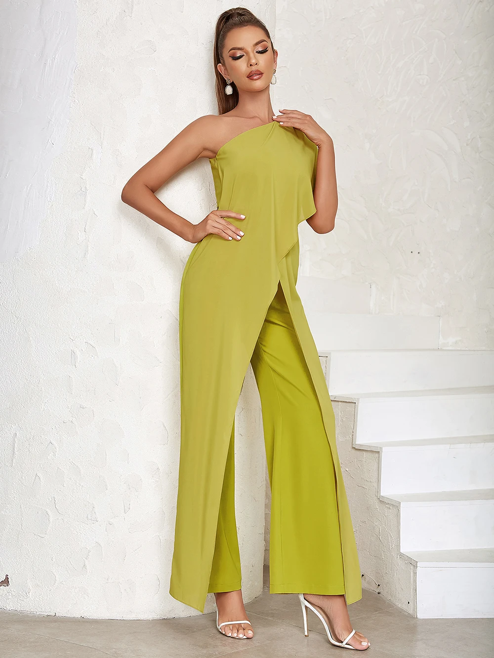 Women Rompers One Shoulder High Waist Loose Type Deep Crotch Oblique Neck Off Shoulder Summer Women Jumpsuit Banquet Clothes