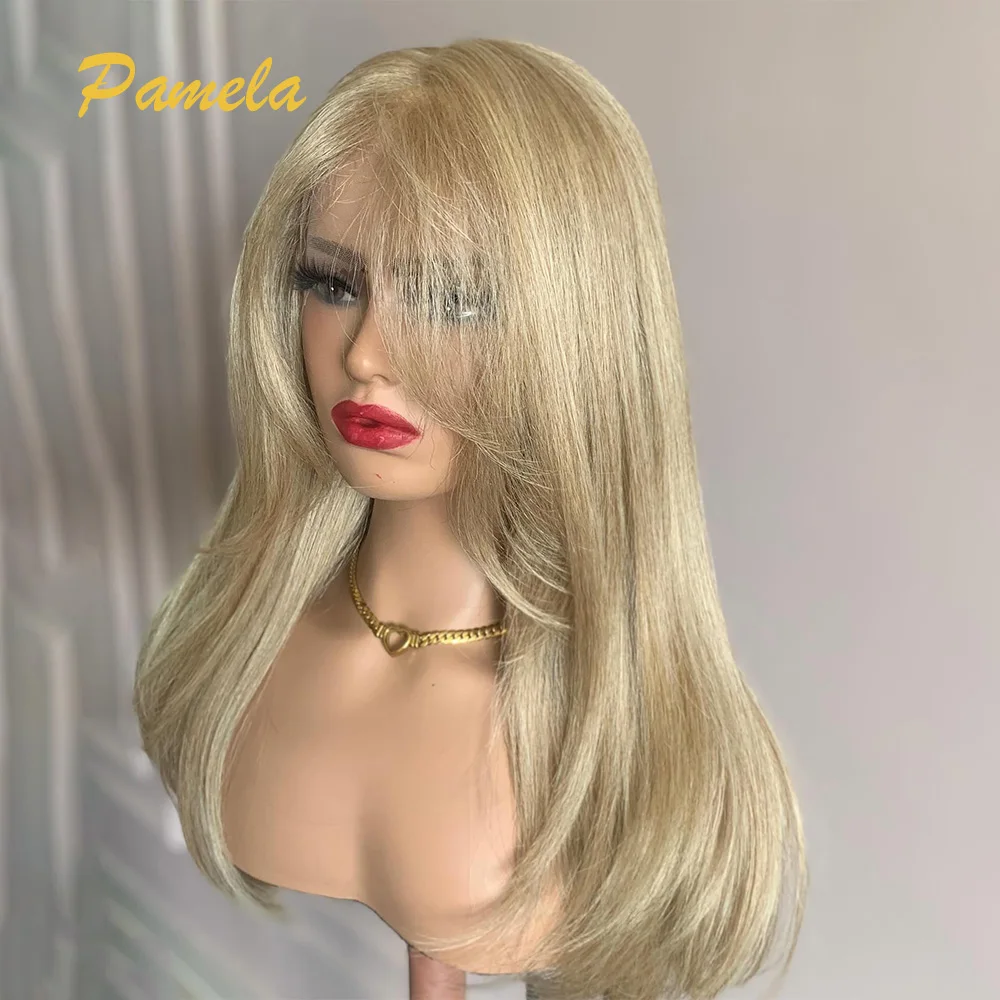 Honey Blonde 13x4 Straight Transparent Lace Frontal Wig 250% Density Glueless Preplucked Human Hair Woman Wigs With Bangs