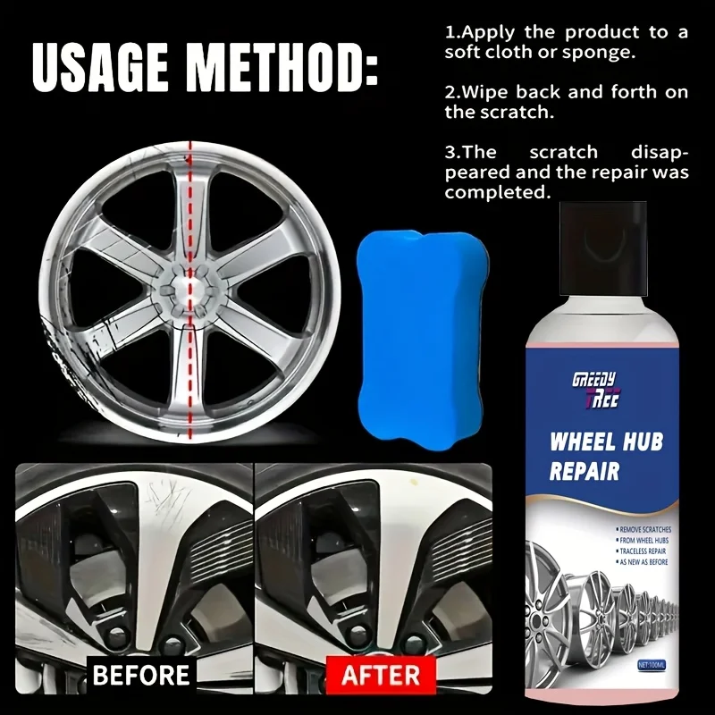 100ml Wheel Scratch Remover Spray Deep Scratch Repair Restore Gloss Non-Abrasive Quick Drying UV Protection
