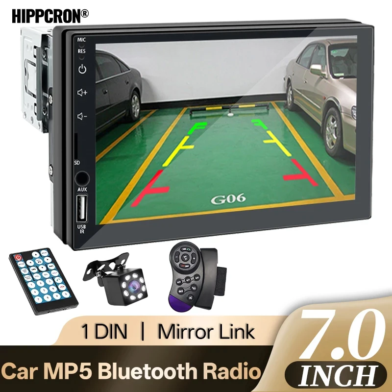 Radio para Auto de 7 Pulgadas, Reproductor Multimedia MP5 1 Din, Pantalla Táctil, FM, ISO, Entrada Auxiliar, Bluetooth, USB, Mirror Link, Autoradio Universal 1