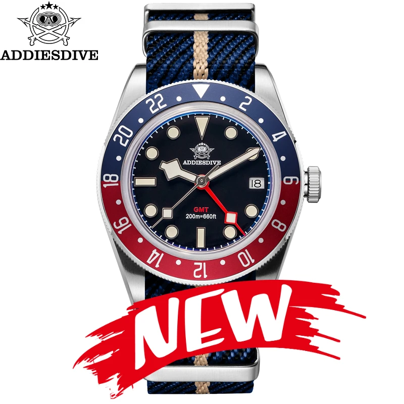 

ADDIESDIVE reloj Quartz Watches BGW9 Super Luminous Bubble Mirror Glass GMT Watch 20Bar Diver Watch For Man relogios masculino