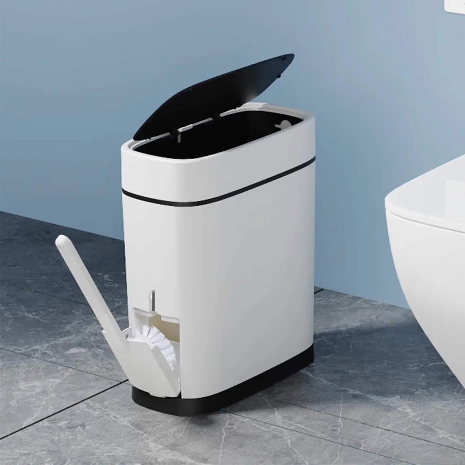 Bathroom-Trash-Can-with-Toilet-Brush-Holder-14-Liter-White-Plastic ...