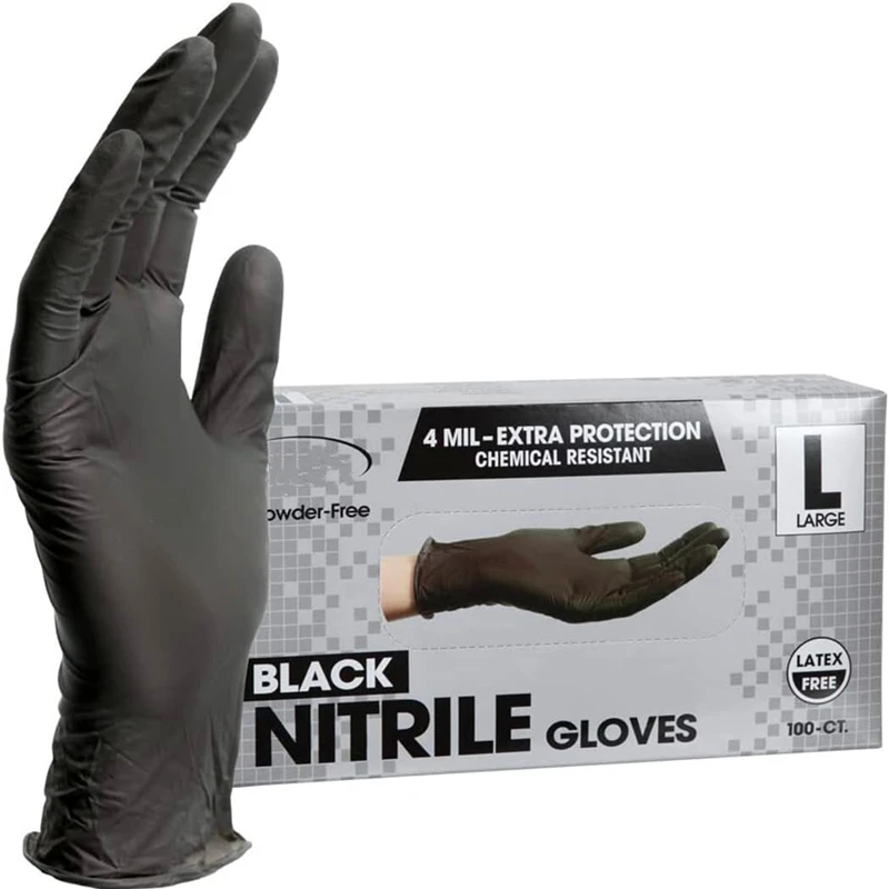 Black Nitrile Disposable Gloves - Latex-Free, Textured, Multi-Purpose Gloves for Home, Cooking, and Auto Use