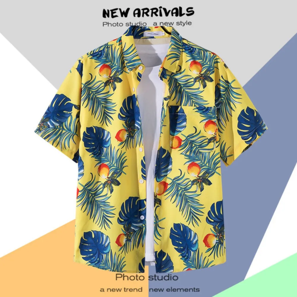 Hawaiian Men s Floral Shirt Summer Geometric Print Short Sleeved Top Oversized Seaside Holiday Single Breasted