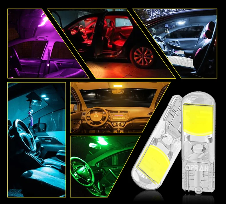 2X T10 W5W 194 T15 W16W LED Bulbs Reading Lights COB Auto Brake Lamp Glass Sapphire Drive-free Dome Light Amber 12V White 6000K