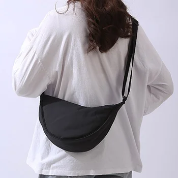Solid Color Women's Portable Shoulder Bag Simple Female Nylon Cloth Padded Crossbody Bags Travel Purse Handbags Messenger Bag 1