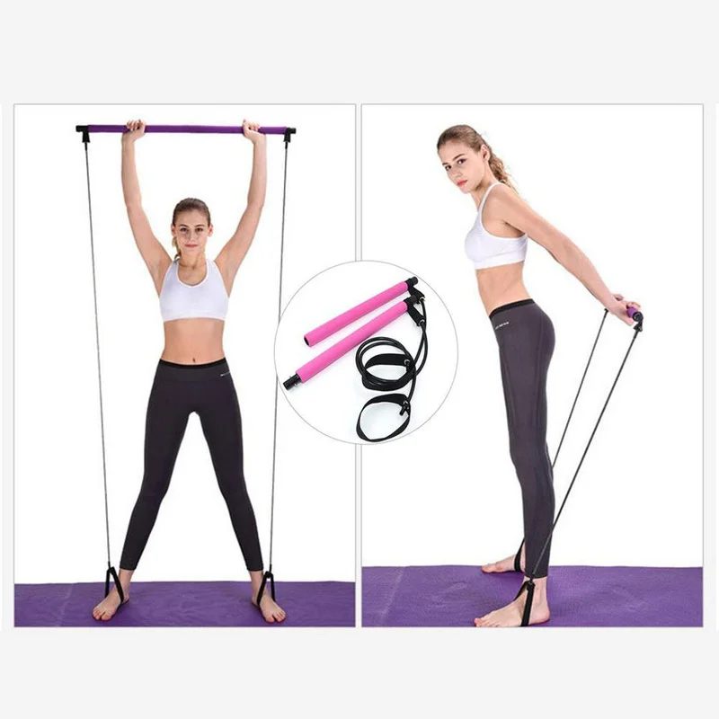 Pilates Bar Kit New Fitness Sport Pilates Bar Kit Gym Workout Stick Pilates Exercise Bar Kit with Resistance Band Body Building Puller Yoga Rope