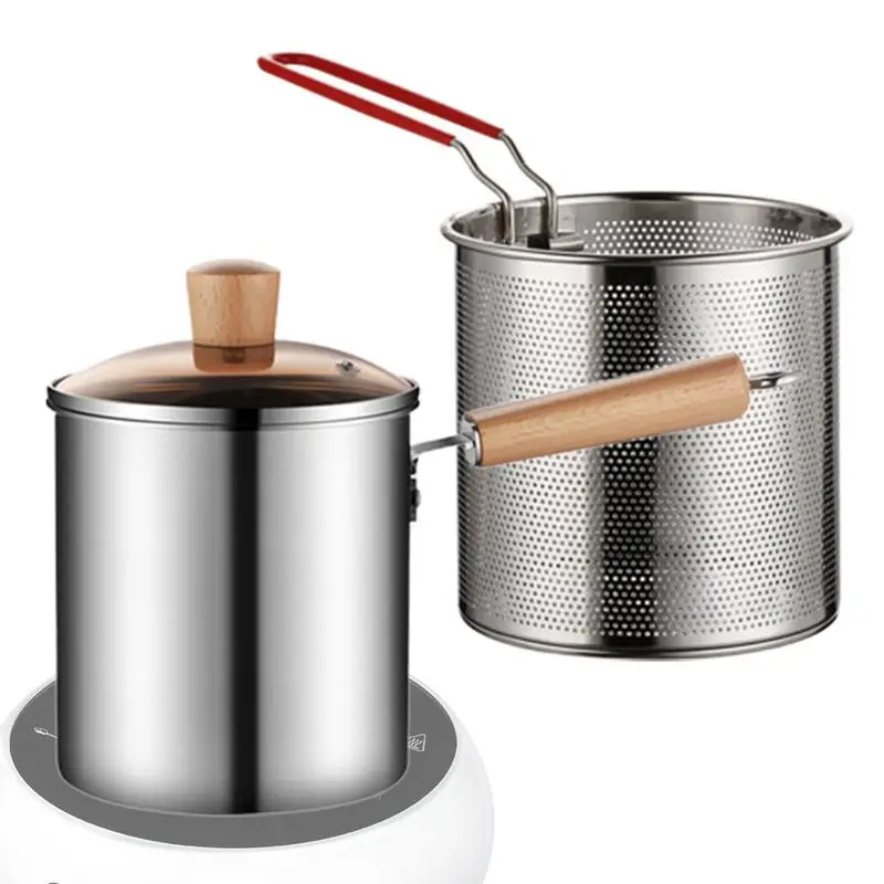 

Stainless Steel Deep Frying Pot With Strainer Basket Tempura Fryer Pan French Fries Pots Kitchen Cookware Induction Gas Stoves