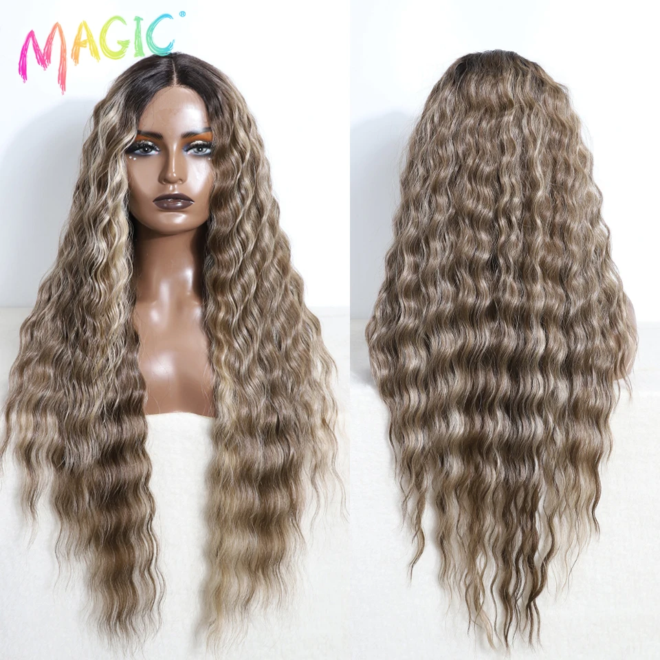 Magic Lace Front Wigs For Women 30" White Wig Body Wave Wig Blonde curly Highlight Cosplay Wigs Synthetic Lace Front