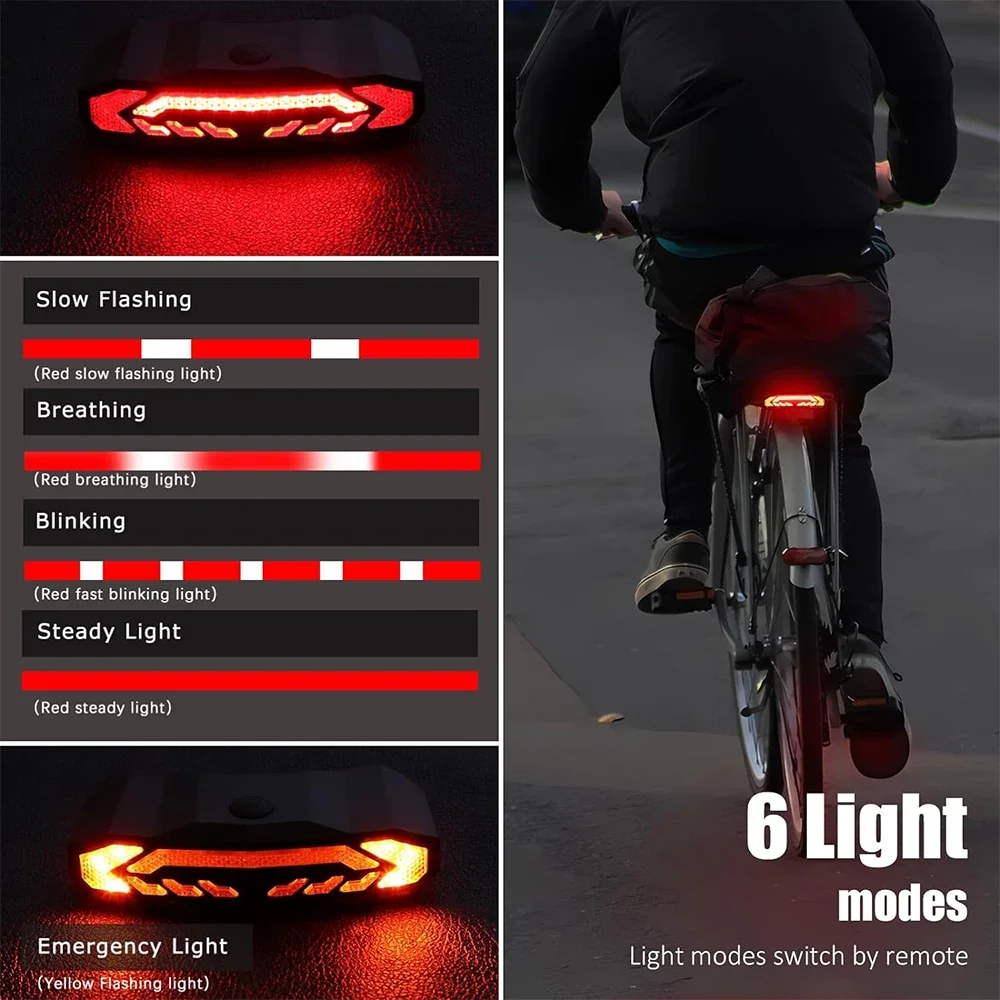 WSDCAM Smart Bike Tail Light with Turn Signals Alarm Horn Remote Rechargeable Waterproof Rear Brake bicycle rear light,bicycle alarm