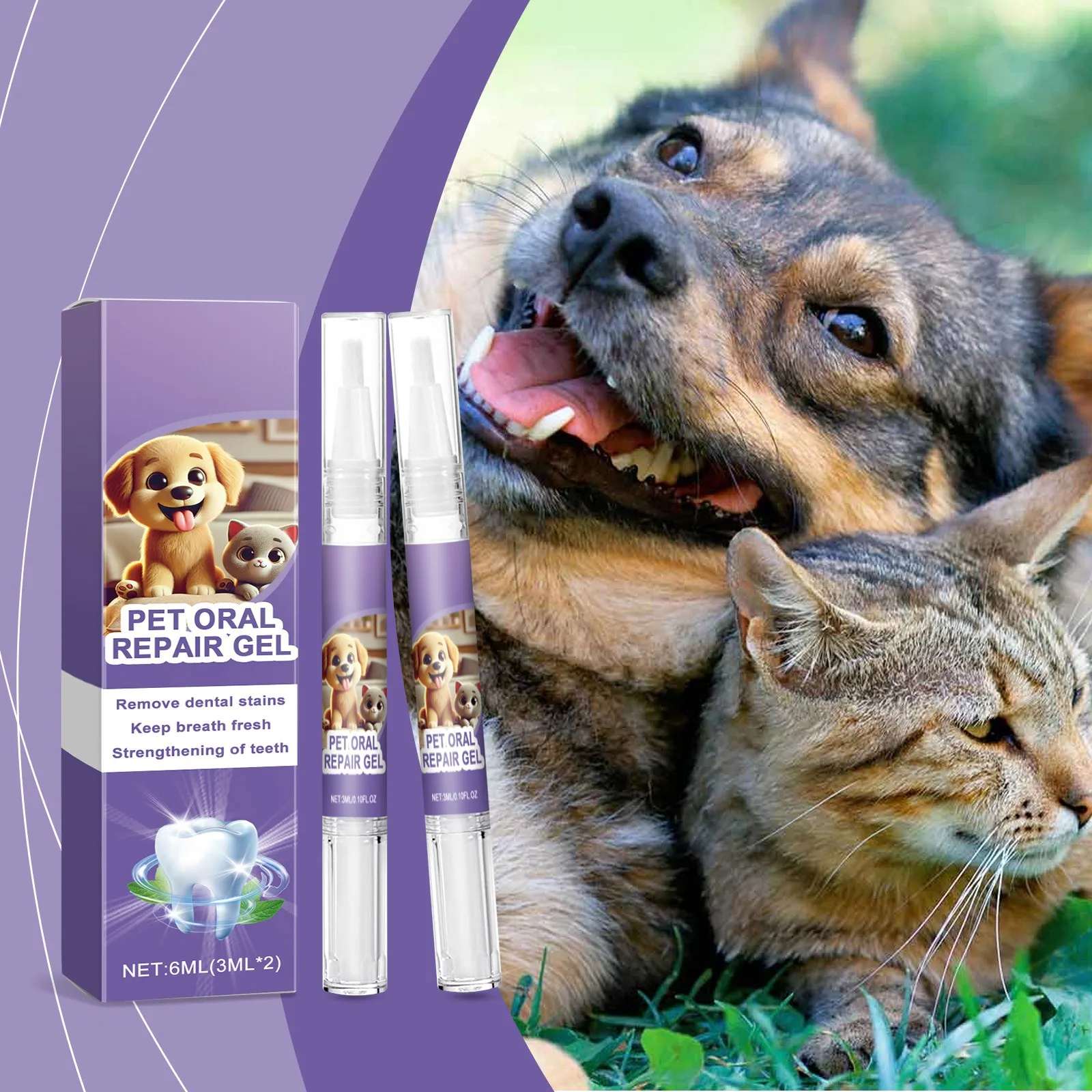 6ml 2pcs Pet Dogs Oral Repair Gel Natural Pet Oral Brightening Tooth Cleaning Gel Pets Restorative Grooming Products pet teeth cleaning gel