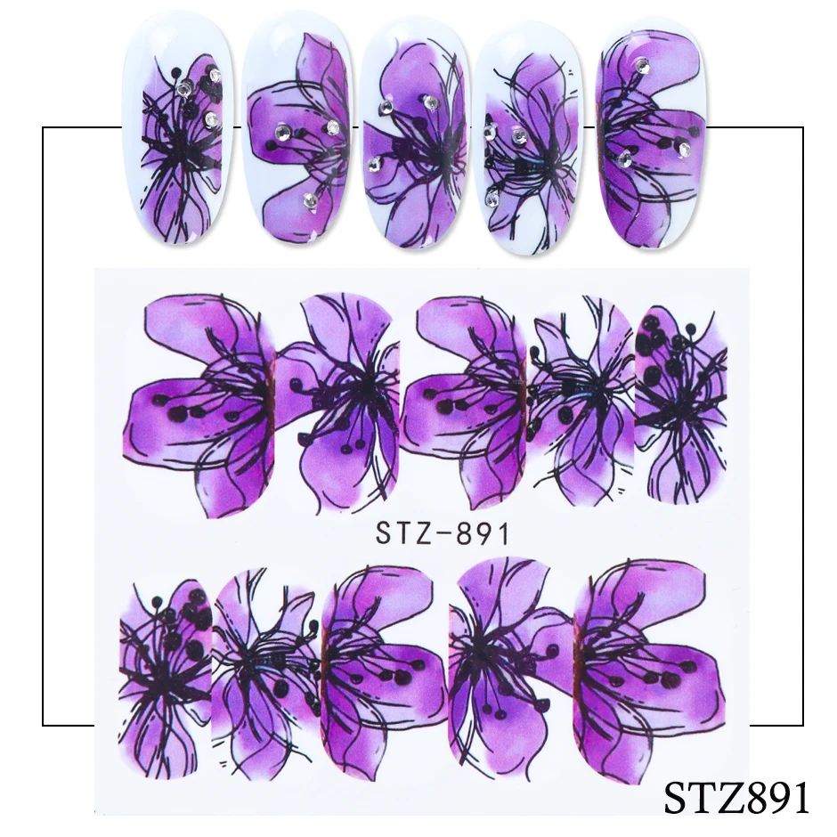 14pcs Black Nail Stickers Slider Flower Lotus Butterfly DIY Floral Designs Water Tattoo for Wraps Decals Manicure Set STZ880-902