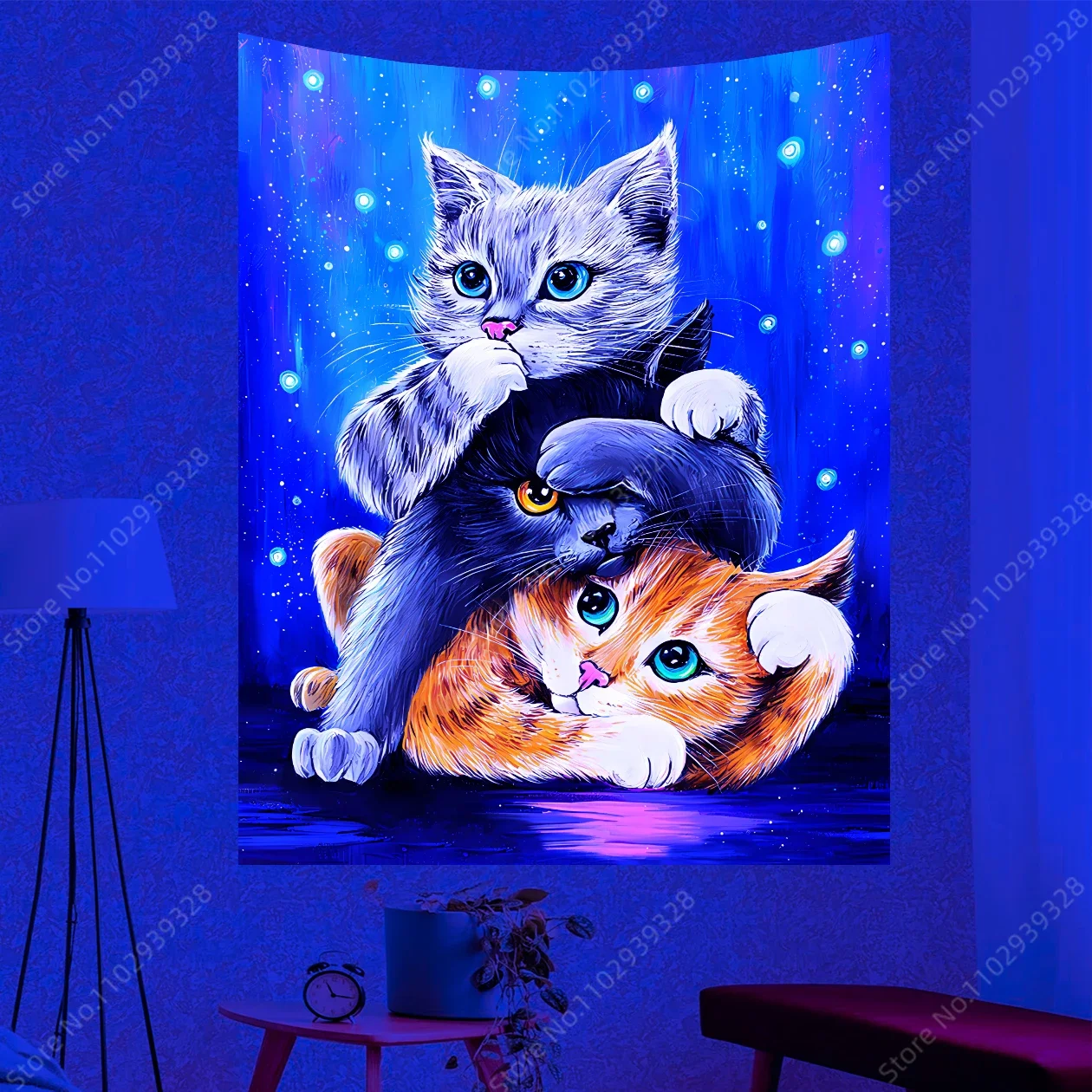 

1pc Cute Cat UV Reactive Tapestry, Wall Hanging For Living Room Bedroom Office, Home Decor Room Decor Party Decor