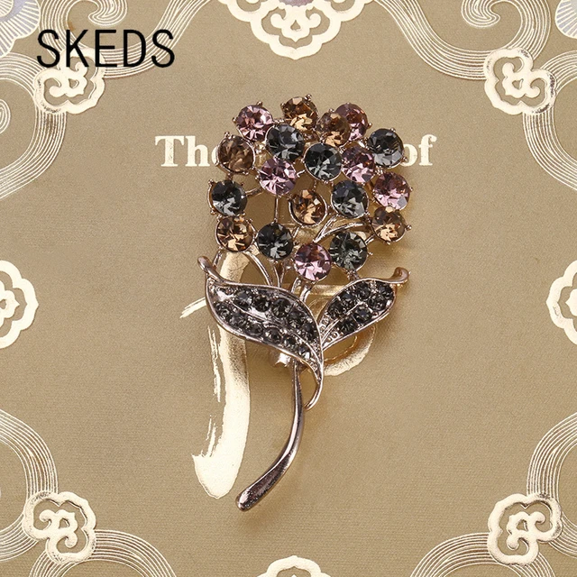 New Creative Luxury Flower Rhinestone Pins Brooches For Women