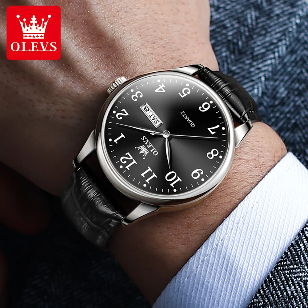 OLEVS Classic Men's Watch Quartz Leather Strap Digital Dial Man Wristwatches Business Casual Watches for Men Relogios Masculino 4