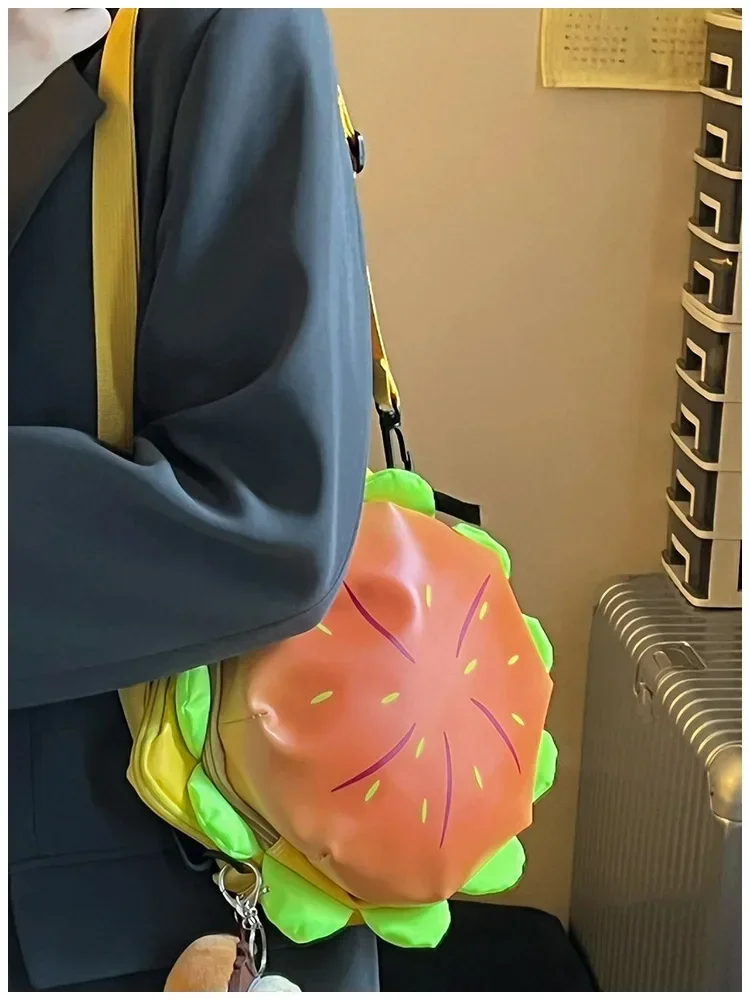 PU Stylish Hamburger Daypack Laptop Storage Zipper Portable Casual Tote Cheeseburger Backpack for Unisex Travel Outdoor Vacation