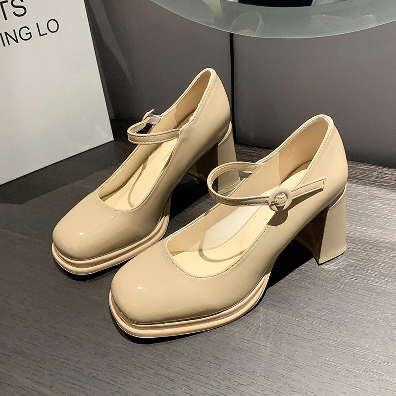 2024 New Brand Women Shoes Dress Shoes Thick High Heels Platform Summer Mary Jane Shoes Party Woman Round Toe Chunky Heels Shoes