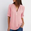 S-5XL Ladies Loose Chiffon Shirt Multi Colors V-Neck Zipper Long-Sleeved Casual Basic White Black Blouse Shirt Tops Plus Size 6