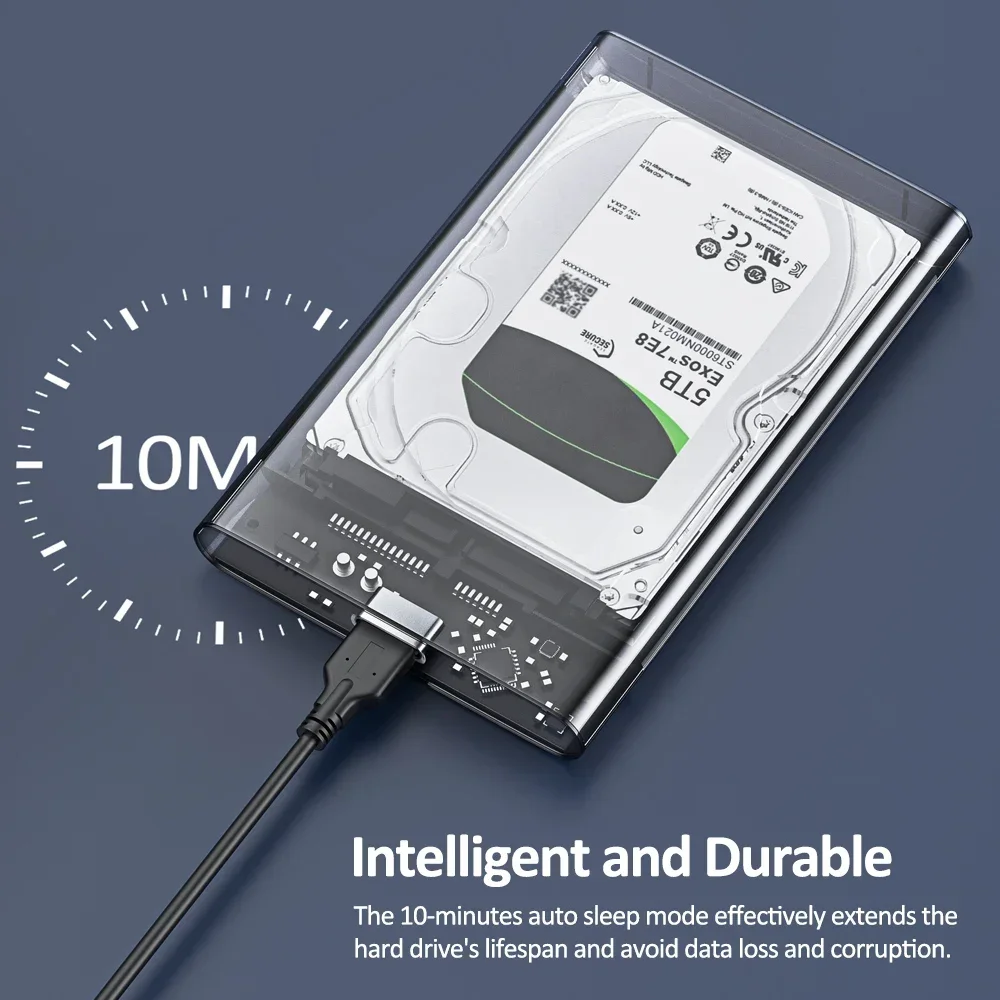 KEBIDUMEI USB3.1 외장 하드 케이스 2.5인치 하드 드라이브 인클로저 5Gbps 고속 USB 마이크로 타입-C SATA HDD SSD 스토리지 투명 케이스