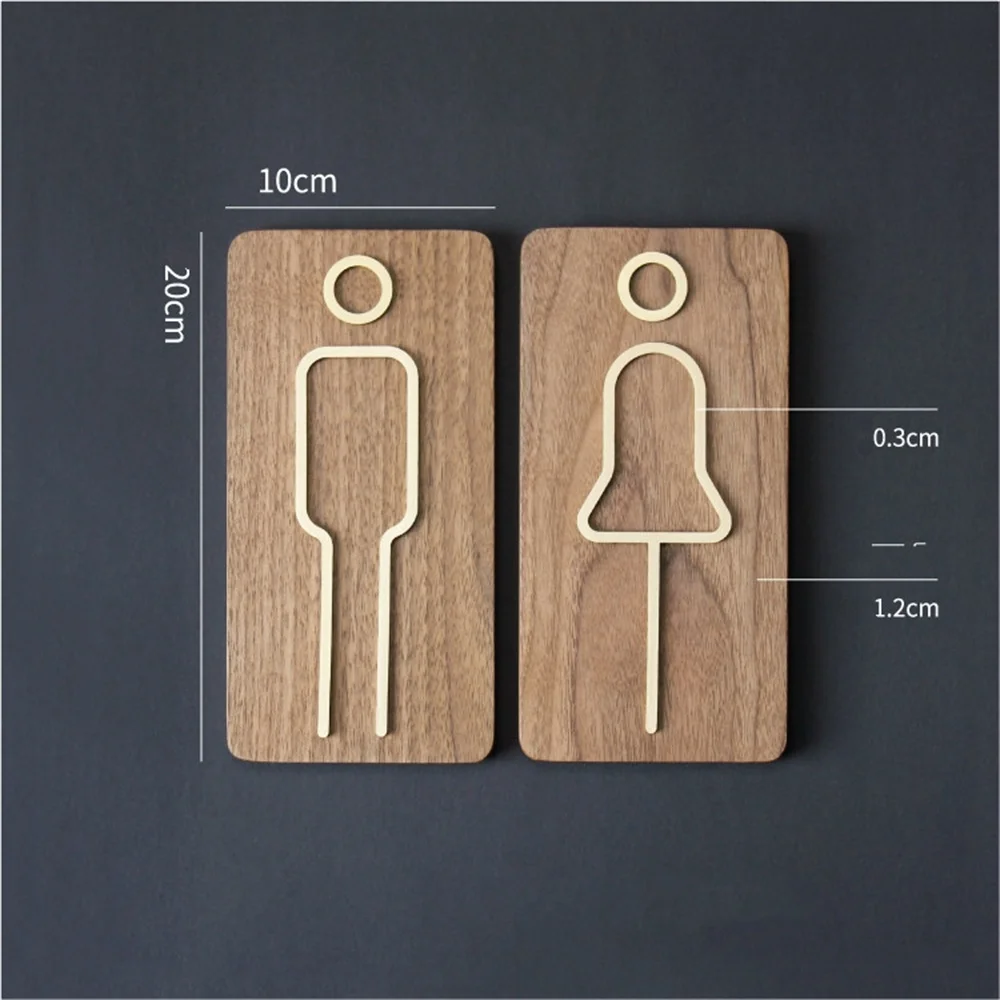 Brass Creative Men's and Women's Toilet Doorplate Wash Room Sign Wc Plate Metal Signage Board