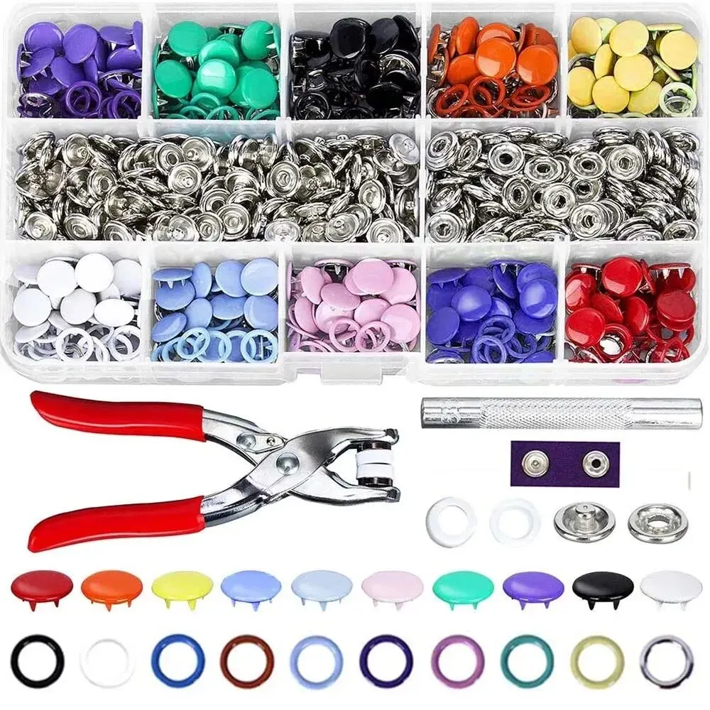 스냅 패스너 키트 금속 스냅 온 버튼 세트, 프레스 스터드, 셔츠 스커트 재킷 청바지 가방 수리 및 장식, 4 개의 고정 도구