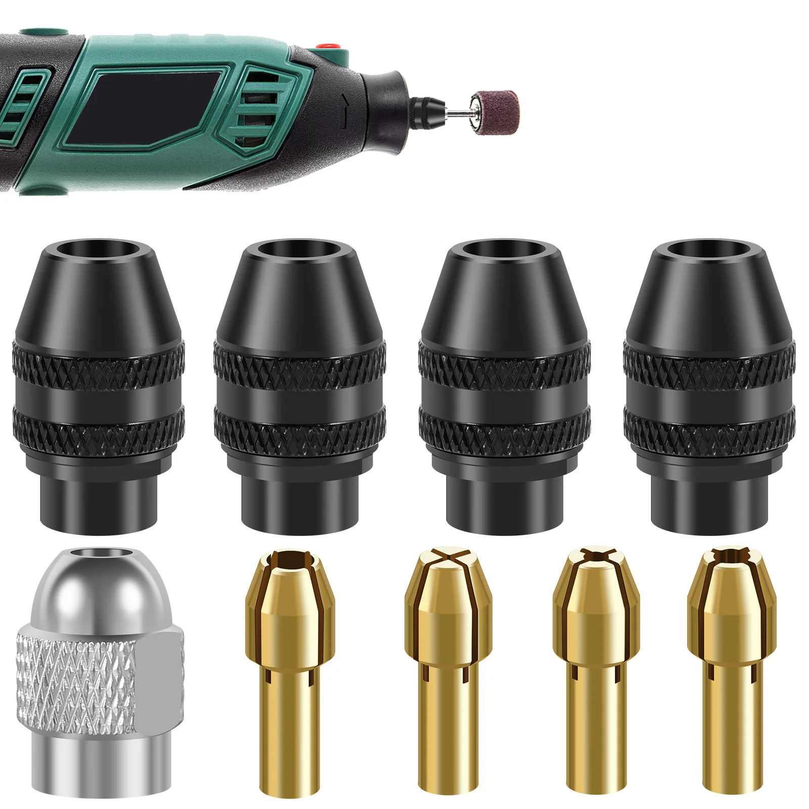 

9Pcs Electric Grinder Collet Set Sturdy Drill Chuck Collet Kit 1/32inch -1/8inch Shank Replacement Metal Bit Chuck Shank Rotary