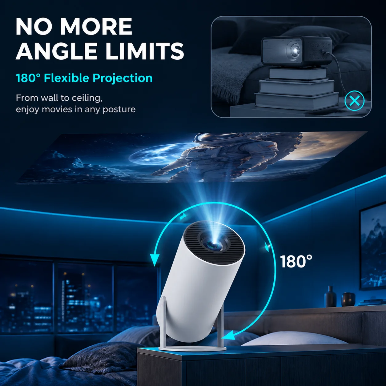 HY300 프로젝터 안드로이드 11 네이티브 720P 4K 지원, 290 ANSI WiFi6 BT5.0 휴대용 야외 홈시네마 게임