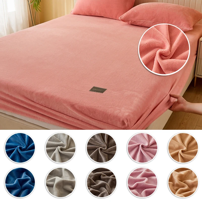 Nordic Style Simple Flannel Fitted Sheet High Density Print Winter