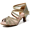 Latin Dance Shoes 2024 New Adult Women's Mid High Heel Diamond Dance Shoes Summer Soft Sole Chacha Square Women's Shoes 2
