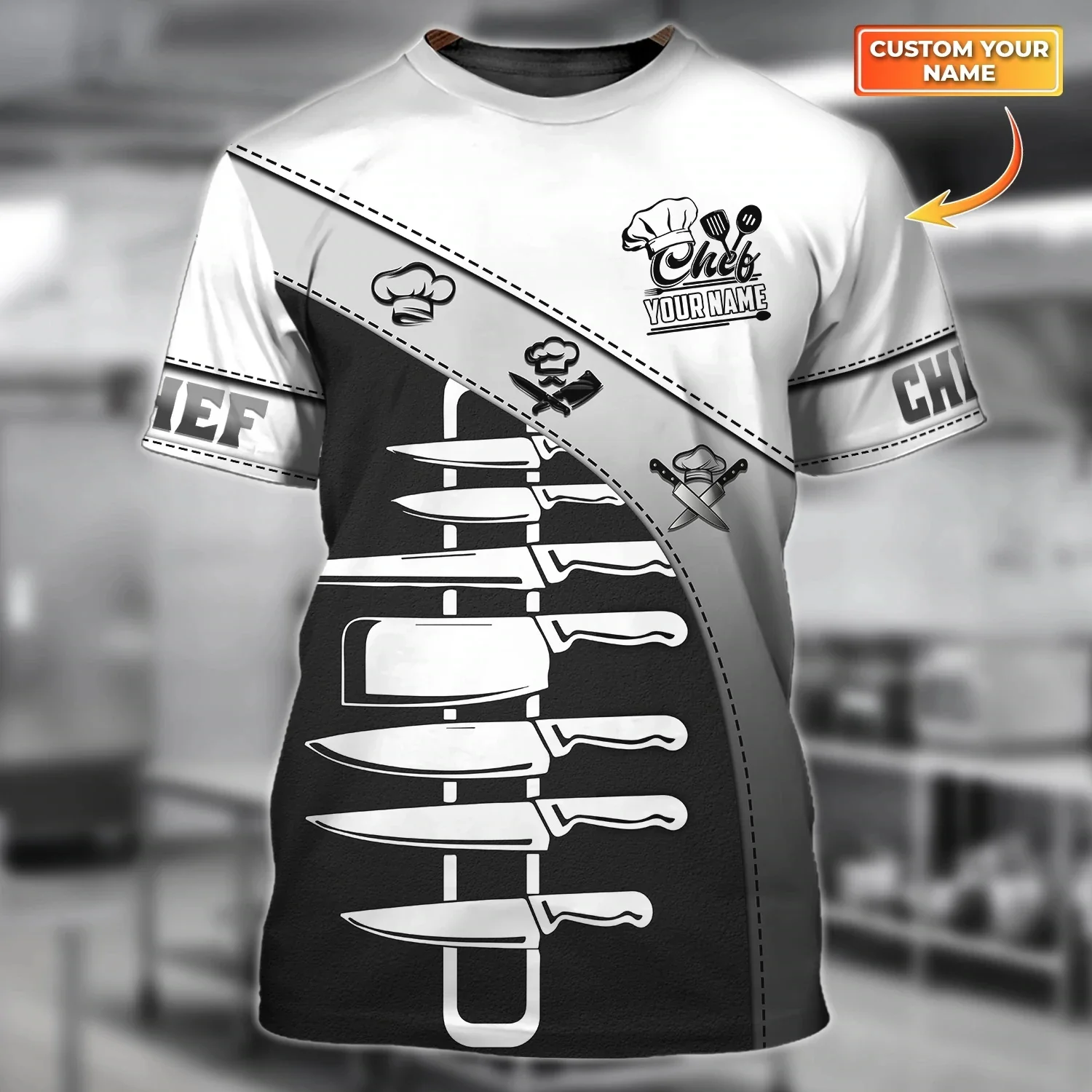 

Men's Summer Harajuku Personalized Name T-Shirt Chef 3D Print Short Sleeve T-Shirt Unisex Fashion Street Leisure Sports T-Shirt