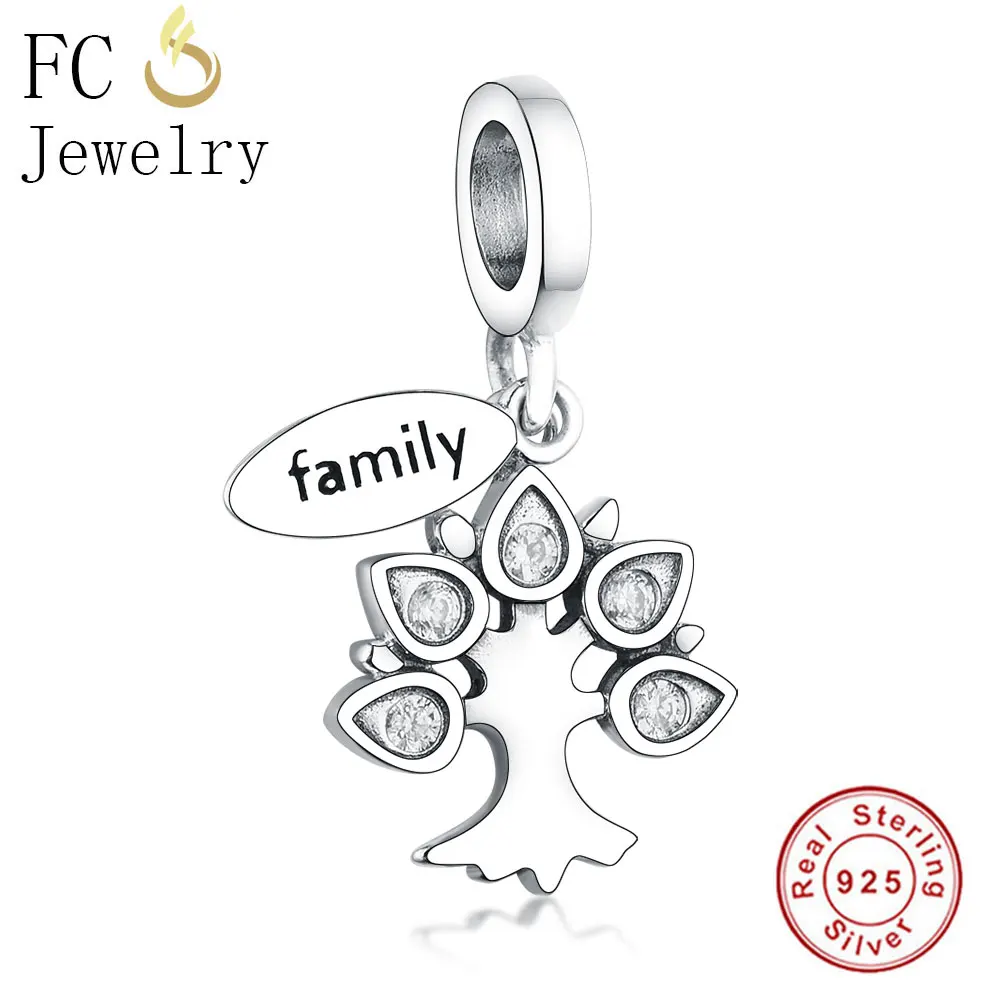 

FC Jewelry Fit Original Brand Charms Bracelet 925 Sterling Silver Tree of life Clear Natural Stone Beads Making Family Berloque